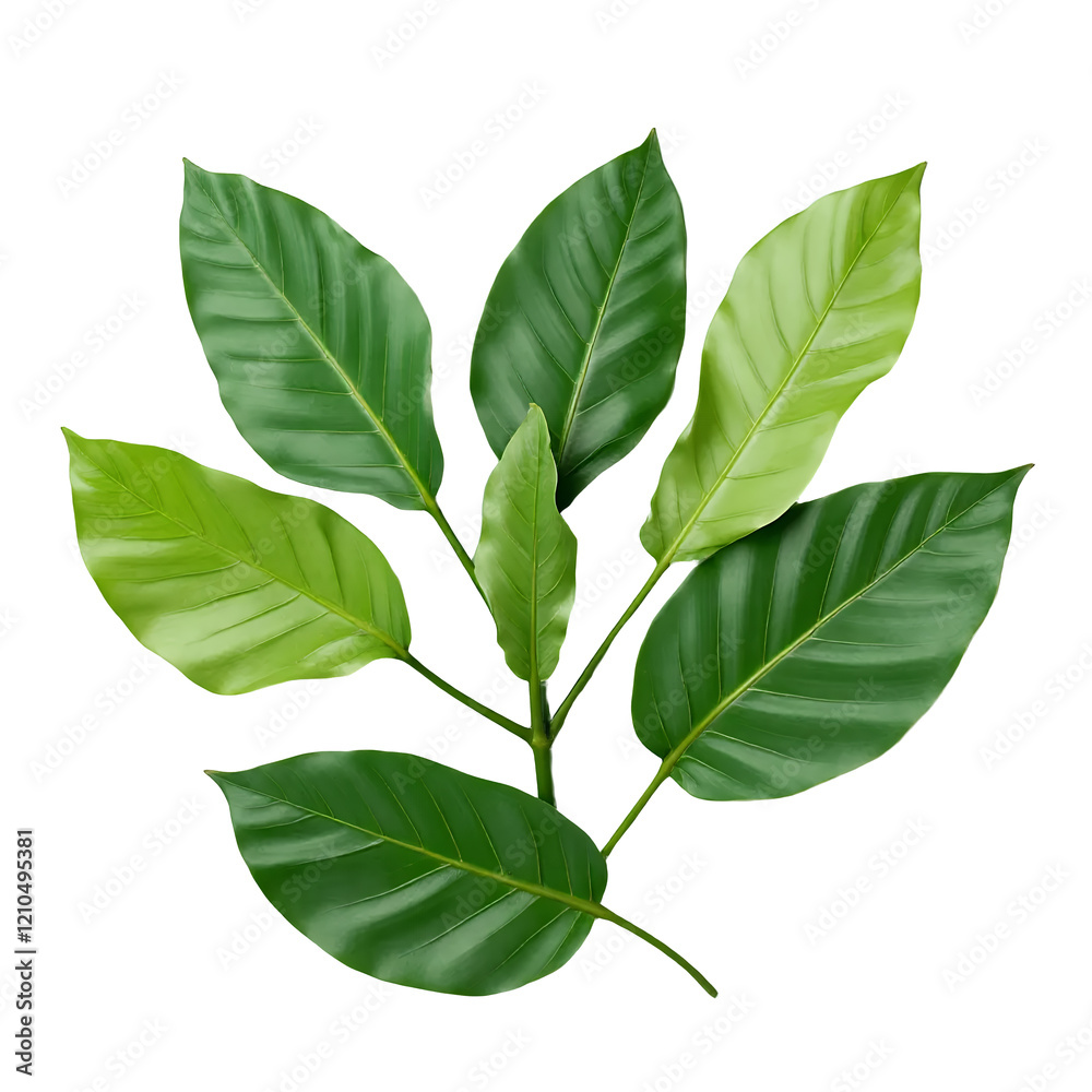 Fototapeta premium Green leaves on a light green background, plant foliage, nature photo_