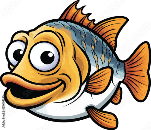 Colorful cartoon fish mascot illustration with a cheerful expression