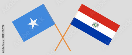 Crossed flags of Somalia and Republic of Paraguay. Official colors. Correct proportion. Vector illustration