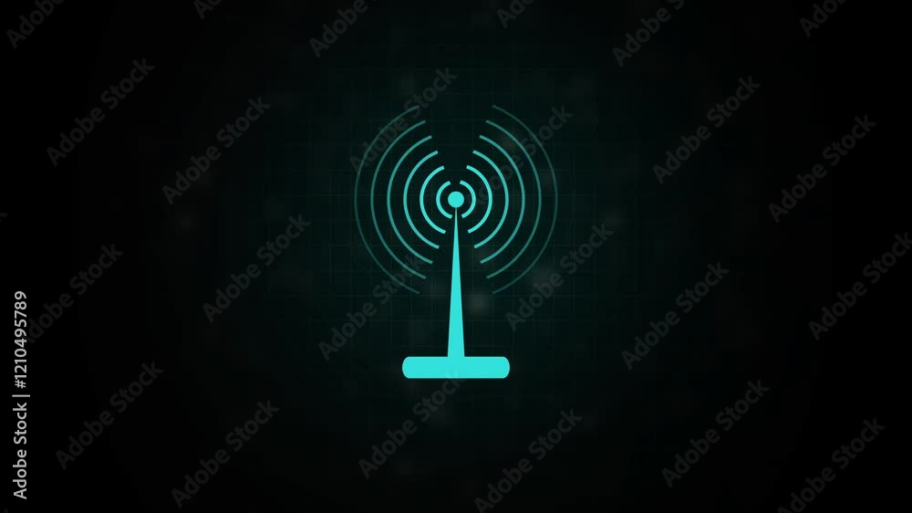 Radio waves signal animation. radio waves spreading on black background 4k video. Radio antenna wireless. Technology and network signal radio antenna.