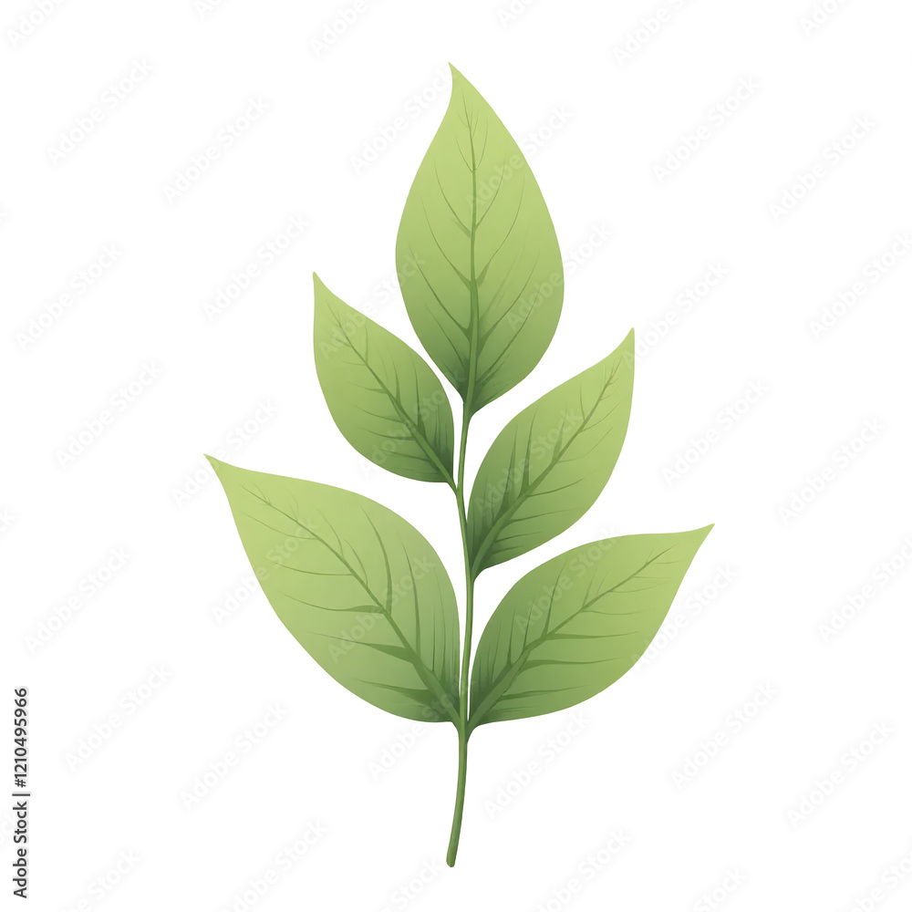 Green Leaf Branch Illustration on White Background_ Green Leaf Branch Illustration on White Background_