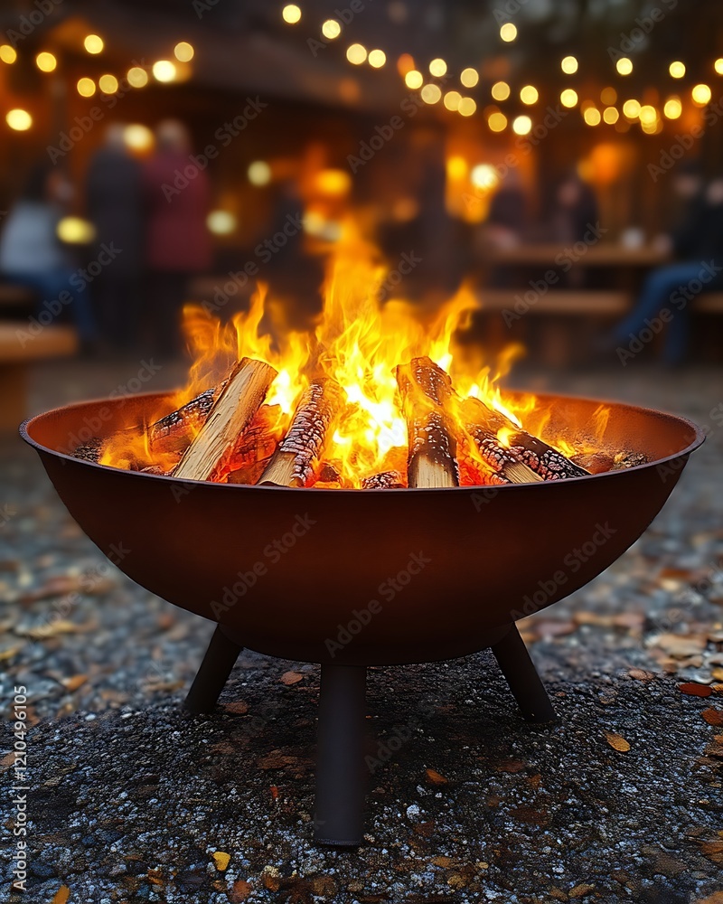 Warm fire pit glowing in outdoor setting. Warm fire pit glowing in outdoor setting.