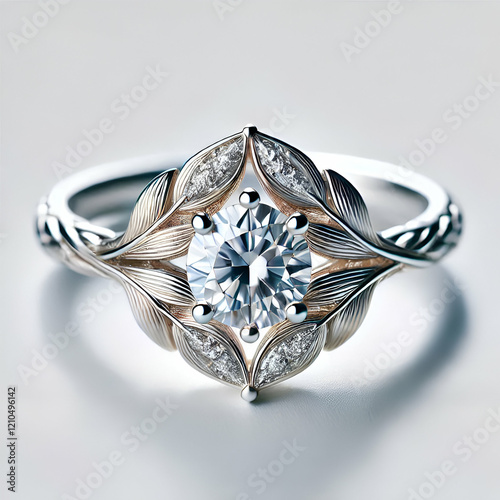 Engagement diamond ring , beautiful diamond ring on white background, generative Ai