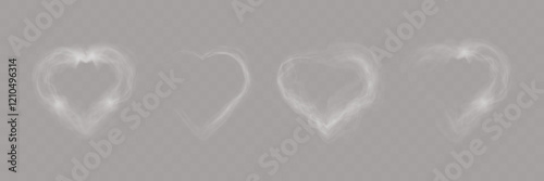 Transparent smoke hearts on dark background, ethereal design with soft flowing shapes, perfect for romantic, abstract, or mystical concepts.
