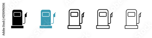 Gas station icons set in black filled and stroke line style