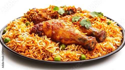 Chicken Biryani on Isolated White Background - AI Generative