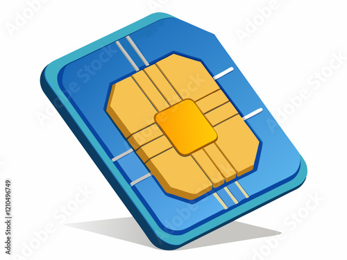 3D SIM Card with circuit microchips icon. Mobile phone cellular SIM card, Communication technology, electronic sim card chip concept. Minimal eSIM 4G, 5G isolated on white background. 3d render.