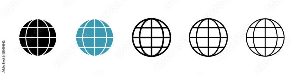 Globe icons in black and blue set Globe icons in black and blue set