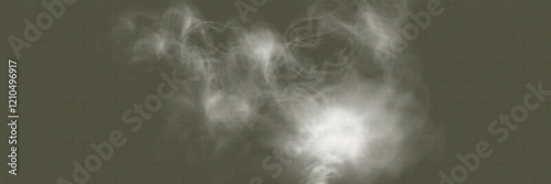 Realistic white smoke or mist effect with soft, swirling patterns on a transparent background. Perfect for overlays and atmospheric designs. photo