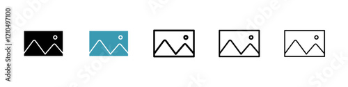 Picture icons in black and blue set
