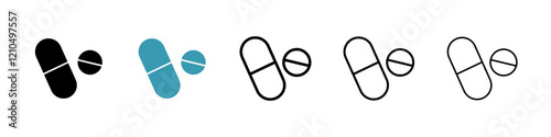 Pills icons in black and blue set