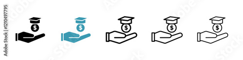 Scholarship fund icons in black and blue set