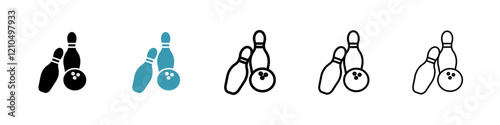 Bowling icons in black and blue set