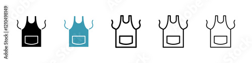 Apron icons in black and blue set
