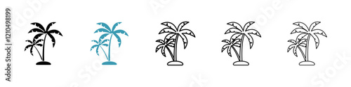 Palm tree icons in black and blue set