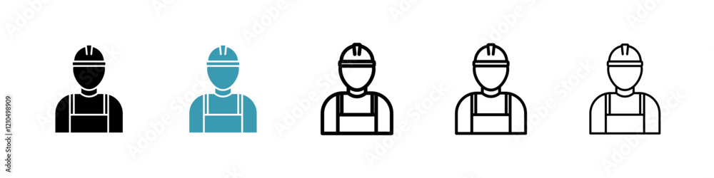 Construction worker icons in black and blue set Construction worker icons in black and blue set