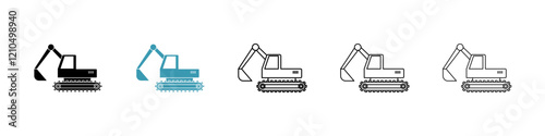 Excavator icons in black and blue set