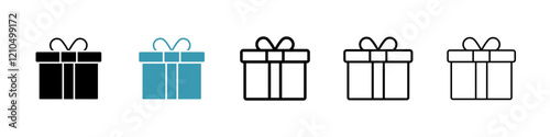 Gift box icons in black and blue set