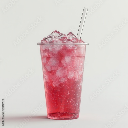 Soda and Ice Plastic Cup with Straw Dynamic View 3D Render