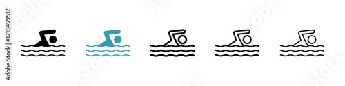 Swimming icons in black and blue set