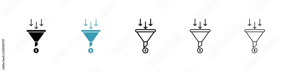 Sales funnel icons set in black filled and stroke line style Sales funnel icons set in black filled and stroke line style