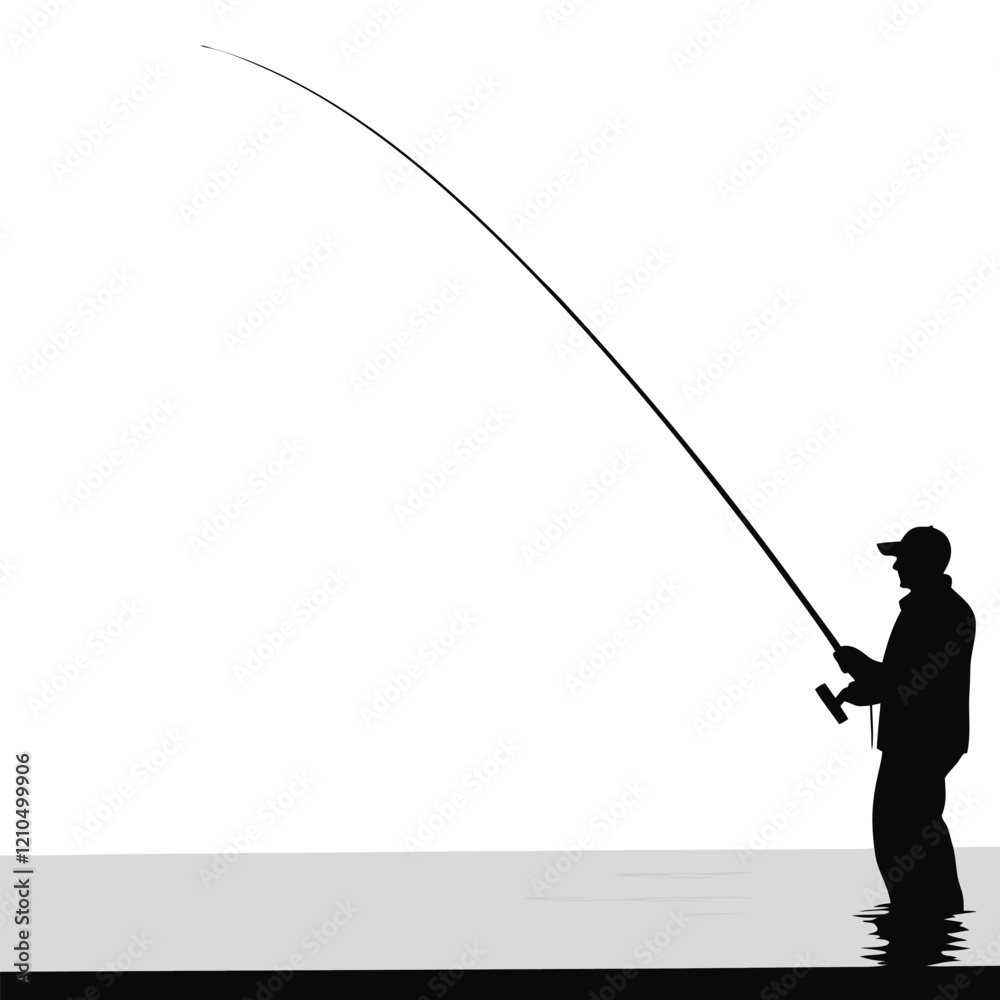 Obraz premium Silhouette of Fishing Man with Rod Vector Art