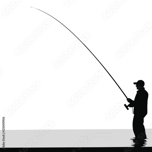 Silhouette of Fishing Man with Rod Vector Art