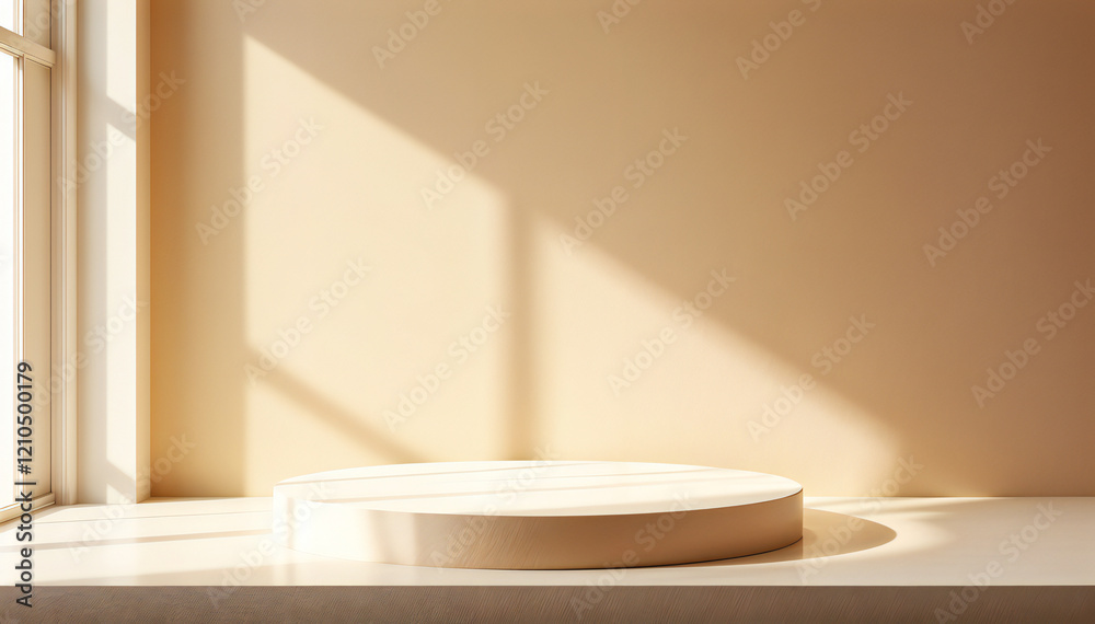 Fototapeta premium a minimalist product display stand with soft lighting from window