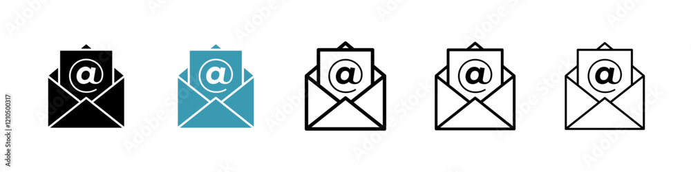 Envelope open icons in black and blue set Envelope open icons in black and blue set