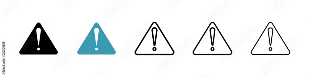 Warning triangle icons in black and blue set Warning triangle icons in black and blue set
