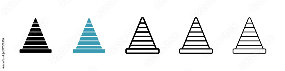 Construction cone icons in black and blue set Construction cone icons in black and blue set