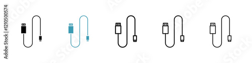 USB cable icons in black and blue set