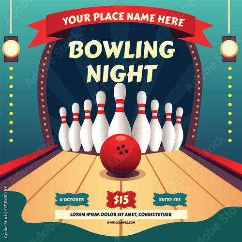 Vector illustration of bowling night poster banner template design