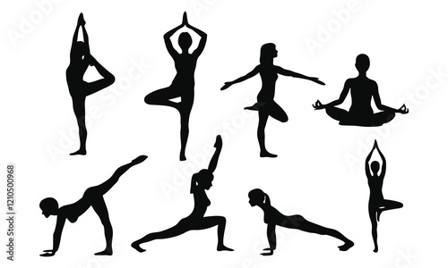 Yoga Poses Woman Silhouette Vector Collection