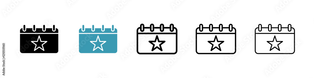 Calendar with event icons in black and blue set Calendar with event icons in black and blue set