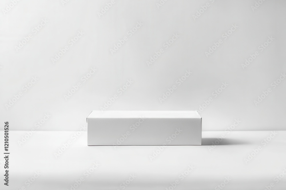 Minimalist presentation of a closed white box on a light background in a studio setting Minimalist presentation of a closed white box on a light background in a studio setting