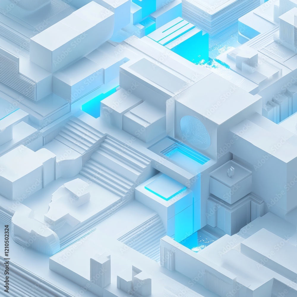 Fototapeta premium 3D visualization style, C4D model, isometric, macro, macro lens, architectural, white and blue, precise, minimalist style, data visualization,8k 