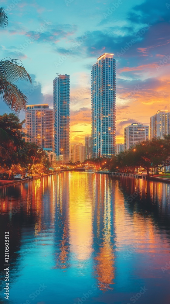 Fototapeta premium Stunning Nighttime Cityscape: A Captivating Panoramic Skyline View