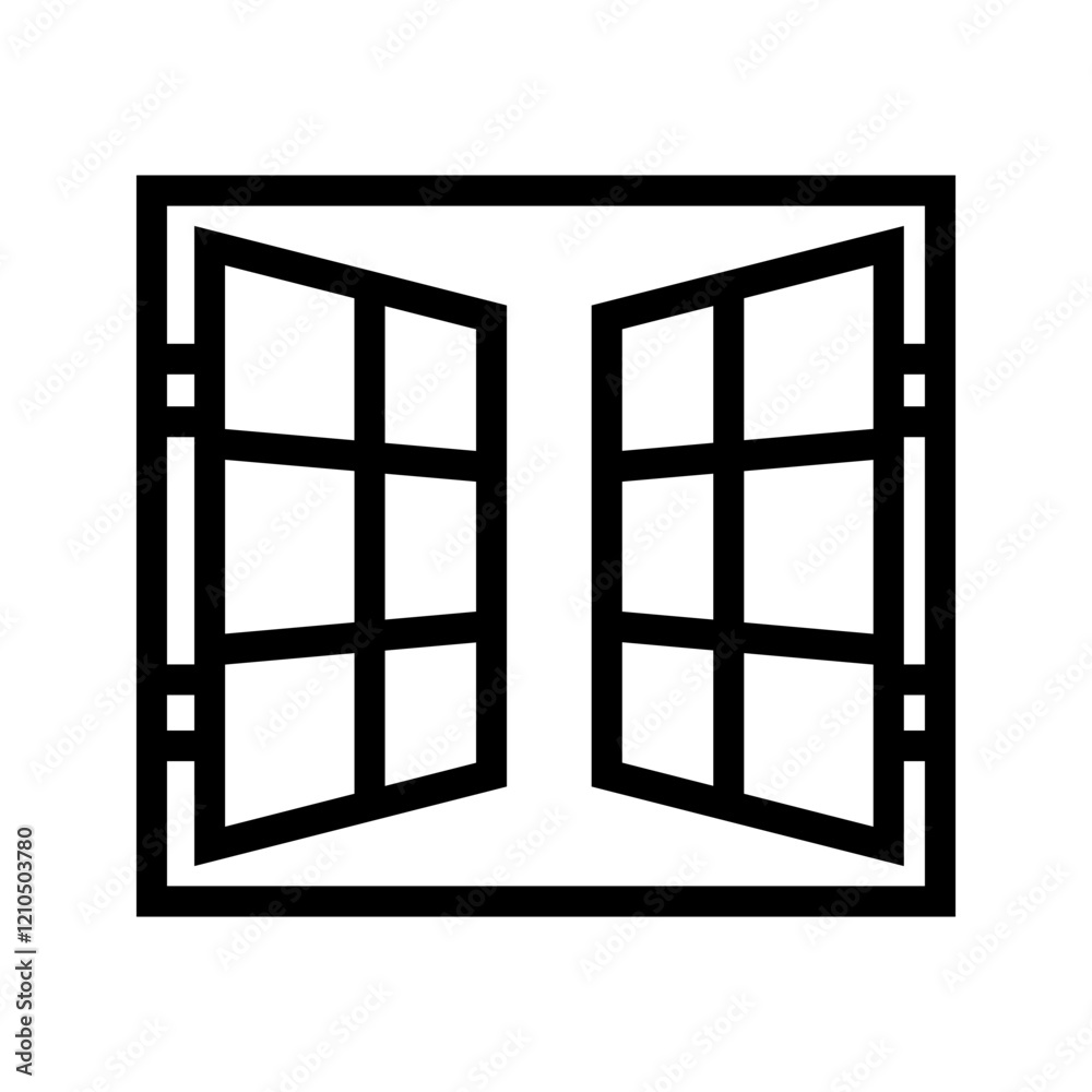 Window icon. Double glazing. Black contour linear silhouette. Front view. Editable strokes. Vector simple flat graphic illustration. Isolated object on a white background. Isolate.
Window icon. Double glazing. Black contour linear silhouette. Front view. Editable strokes. Vector simple flat graphic illustration. Isolated object on a white background. Isolate.