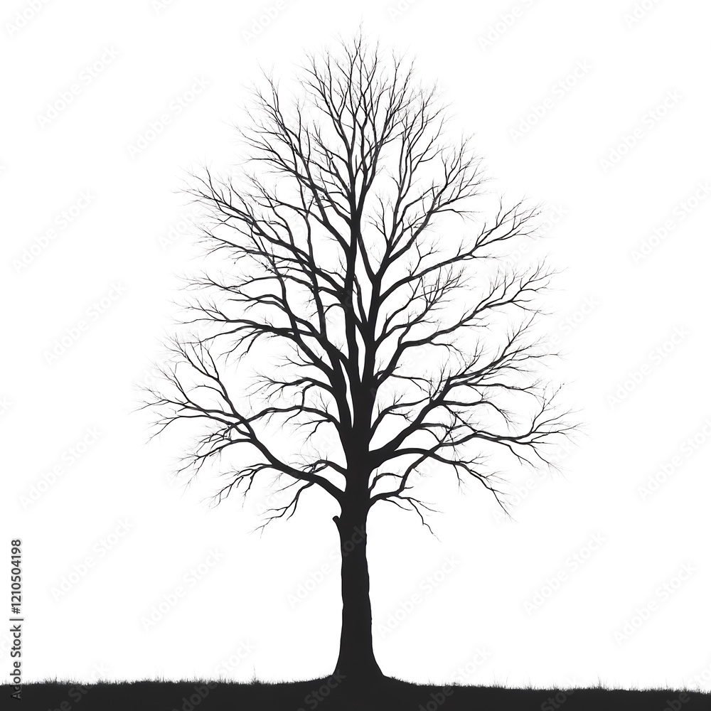 Obraz premium Bare Tree Silhouette, Black and White Illustration, Isolated, Nature, Fall