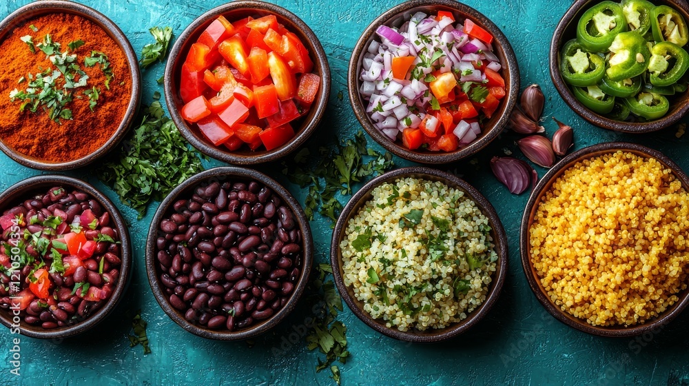 Top-Down View of a Lively Carnival Scene with Vibrant Colors featuring Festive Brazilian Feijoada Top-Down View of a Lively Carnival Scene with Vibrant Colors featuring Festive Brazilian Feijoada
