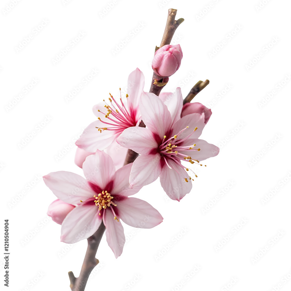Fototapeta premium Pink Cherry Blossoms, Spring Flowers, Floral Bloom, White Background