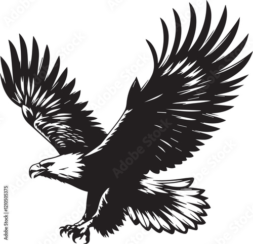black and white silhouette of eagle , eagle silouette isolated on white background