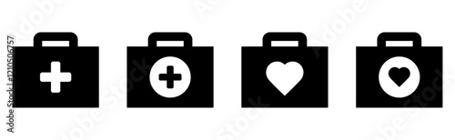 Set of medical first aid kit icons, Medical icons, Healthcare symbols, First aid and emergency visuals, health care, vector illustration.	