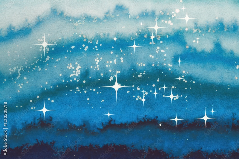 Obraz premium Watercolor painting of a night sky with twinkling stars and a gradient of blue hues.