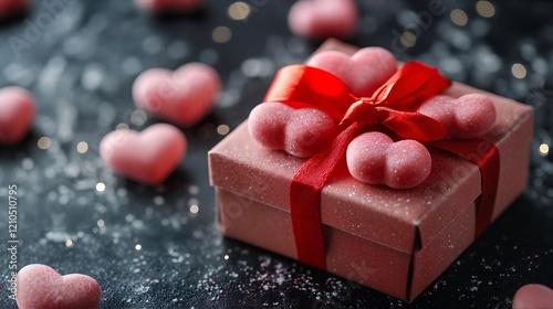 A gift box with pink hearts on top. photo