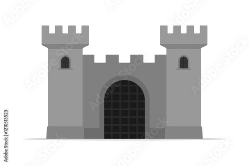 Castle icon. Fortress. Colored silhouette. Front view. Vector simple flat graphic illustration. Isolated object on white background. Isolate.