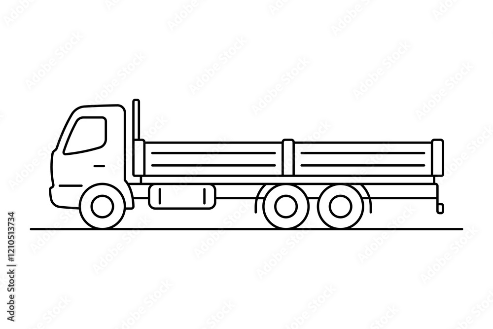 Truck icon. Black outline linear silhouette. Editable strokes. Side view. Vector simple flat graphic illustration. Isolated object on white background. Isolate. Truck icon. Black outline linear silhouette. Editable strokes. Side view. Vector simple flat graphic illustration. Isolated object on white background. Isolate.