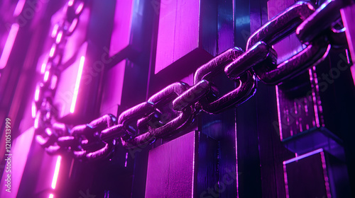 A glowing blockchain chain on a digital screen, symbolizing the encryption and security of digital assets 