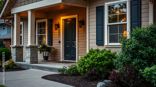 Wallpaper Mural Dream House Exterior at Night: Beautiful Home with Landscaping, Porch, and Columns Torontodigital.ca